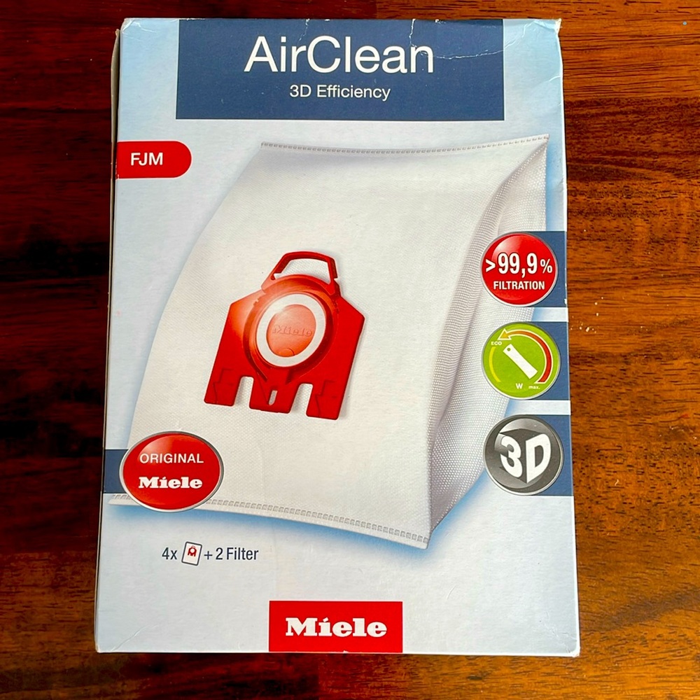 Miele AirClean 3D Efficiency Dust Bag, Type FJM, 4 Bags & 2 Filters,